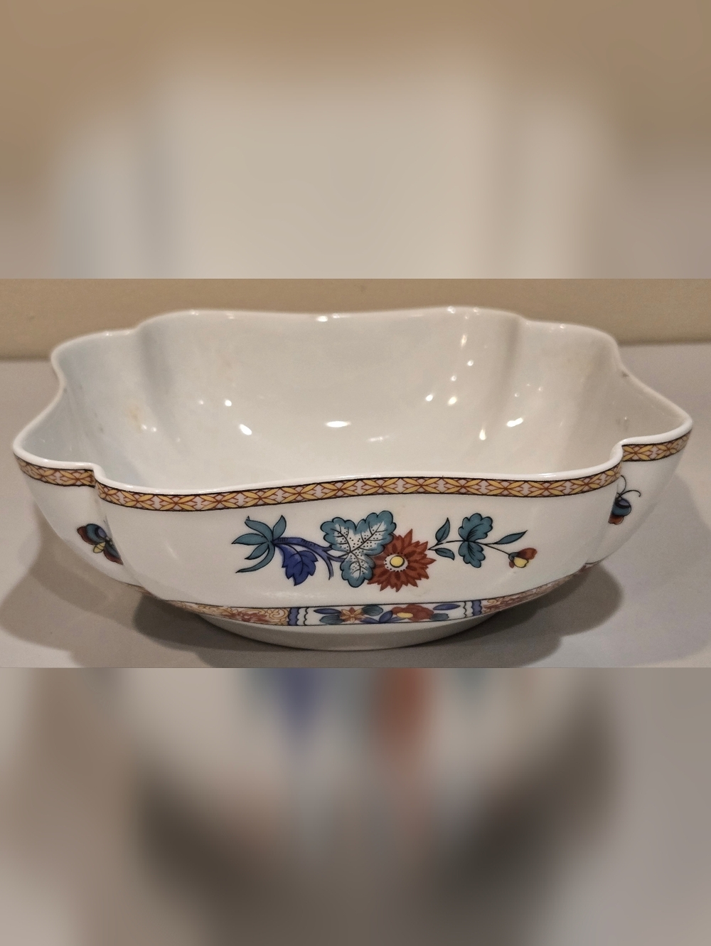 Bernardaud Limoges Floral Porcelain Serving Bowl with Gold Accent